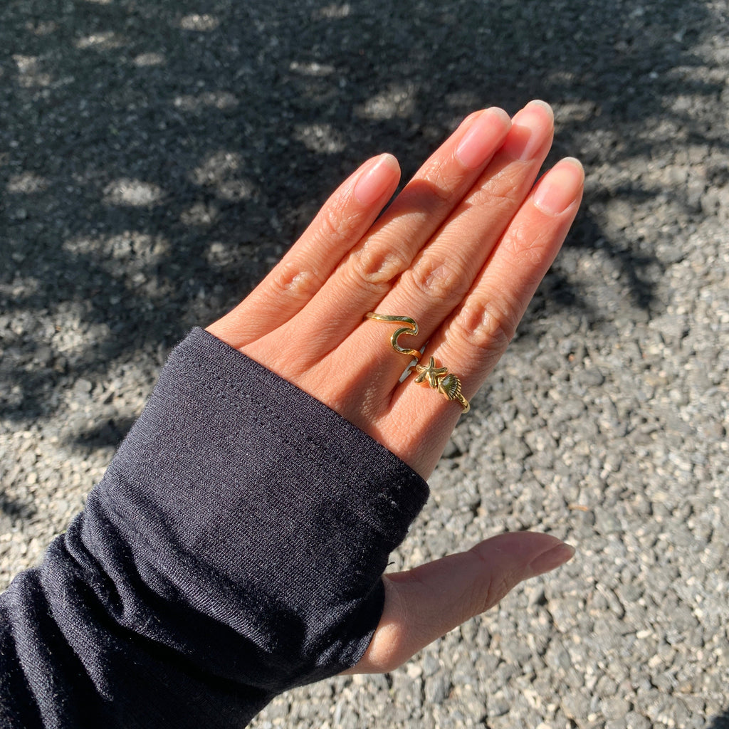 Starfish & Seashell Ring - layered coastal styling view (3)