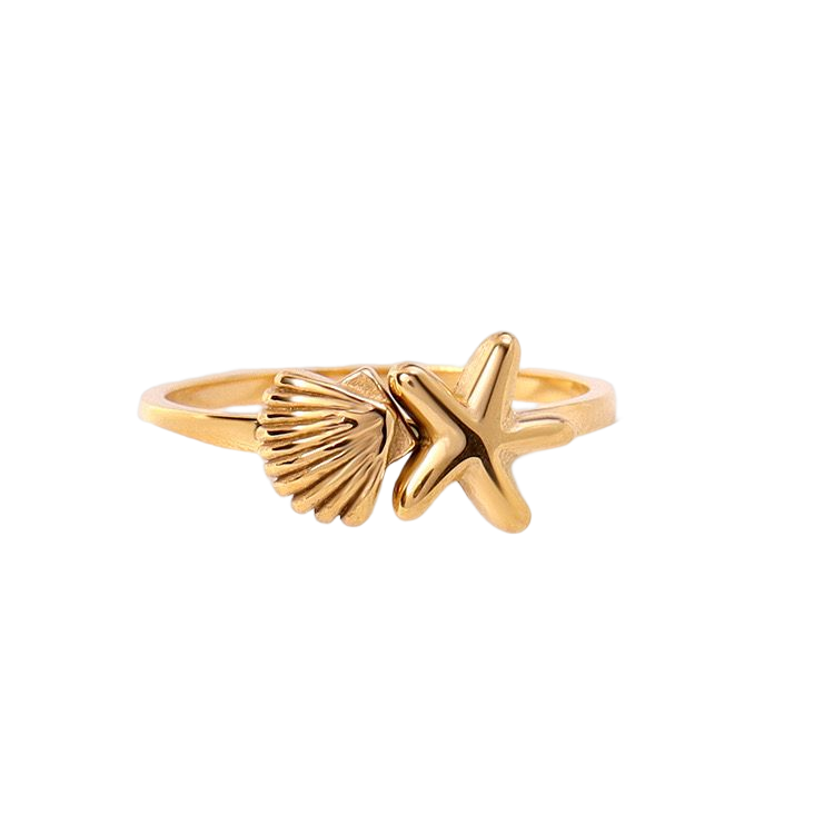Starfish and Seashell Ring, detail view