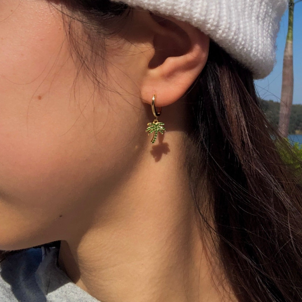 Gold Vermeil Palm Tree Charm Huggies