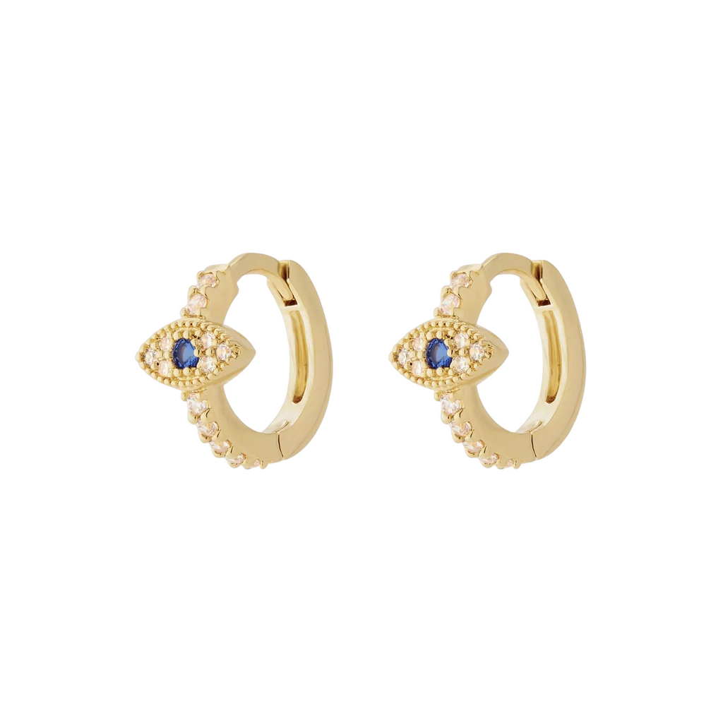 Gold Vermeil Evil Eye Huggies, detail view