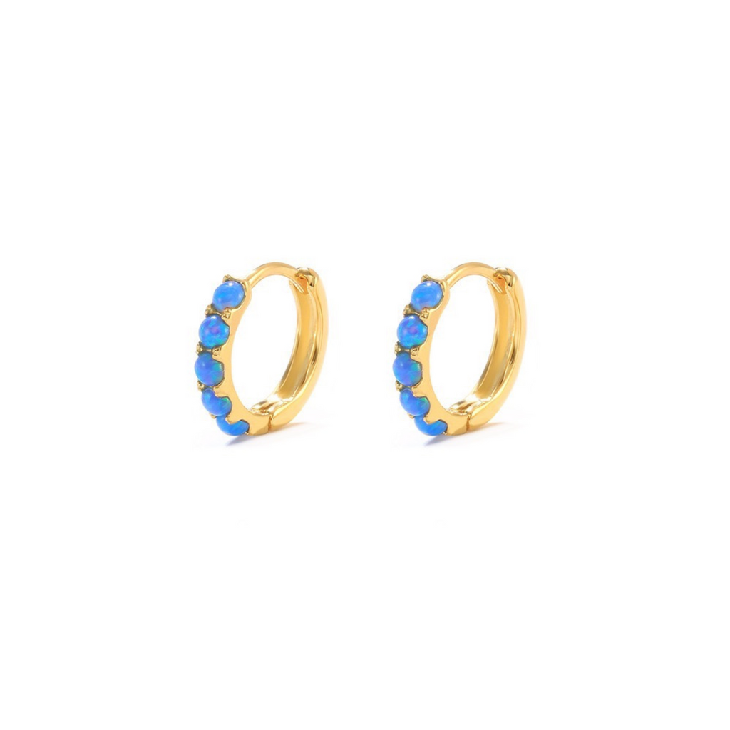 Gold Vermeil Blue Opal Huggies, detail view